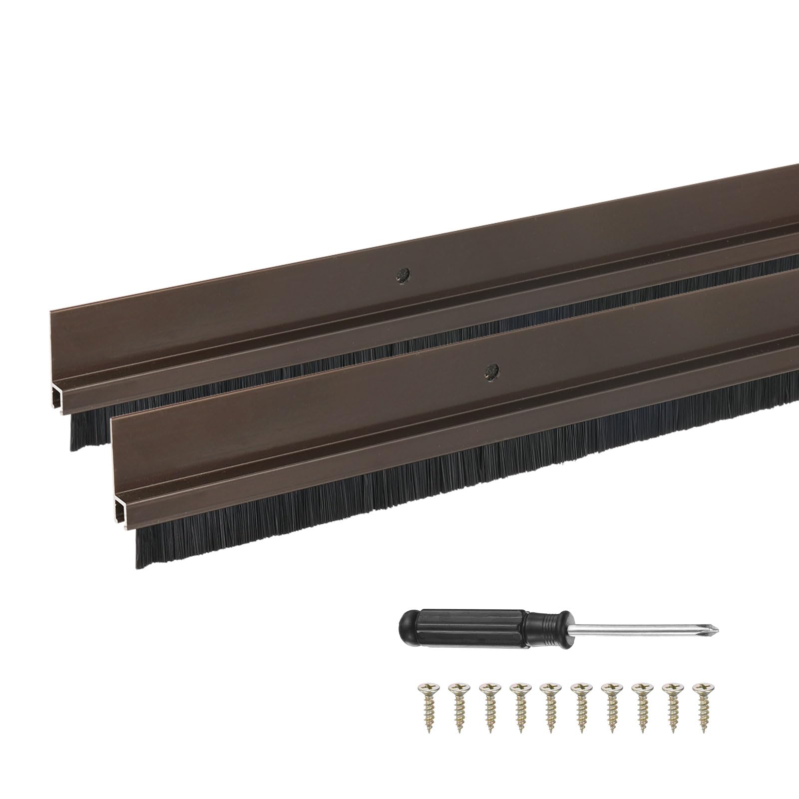 M METERXITY Paquete De 2 Escobillas Para La Parte Inferior De La Puerta, 39" L x 1.4" A Base De Aleación De Aluminio En Forma De H Con Cerdas De Nylon De 0.4" Para Sellado [Color Marrón]