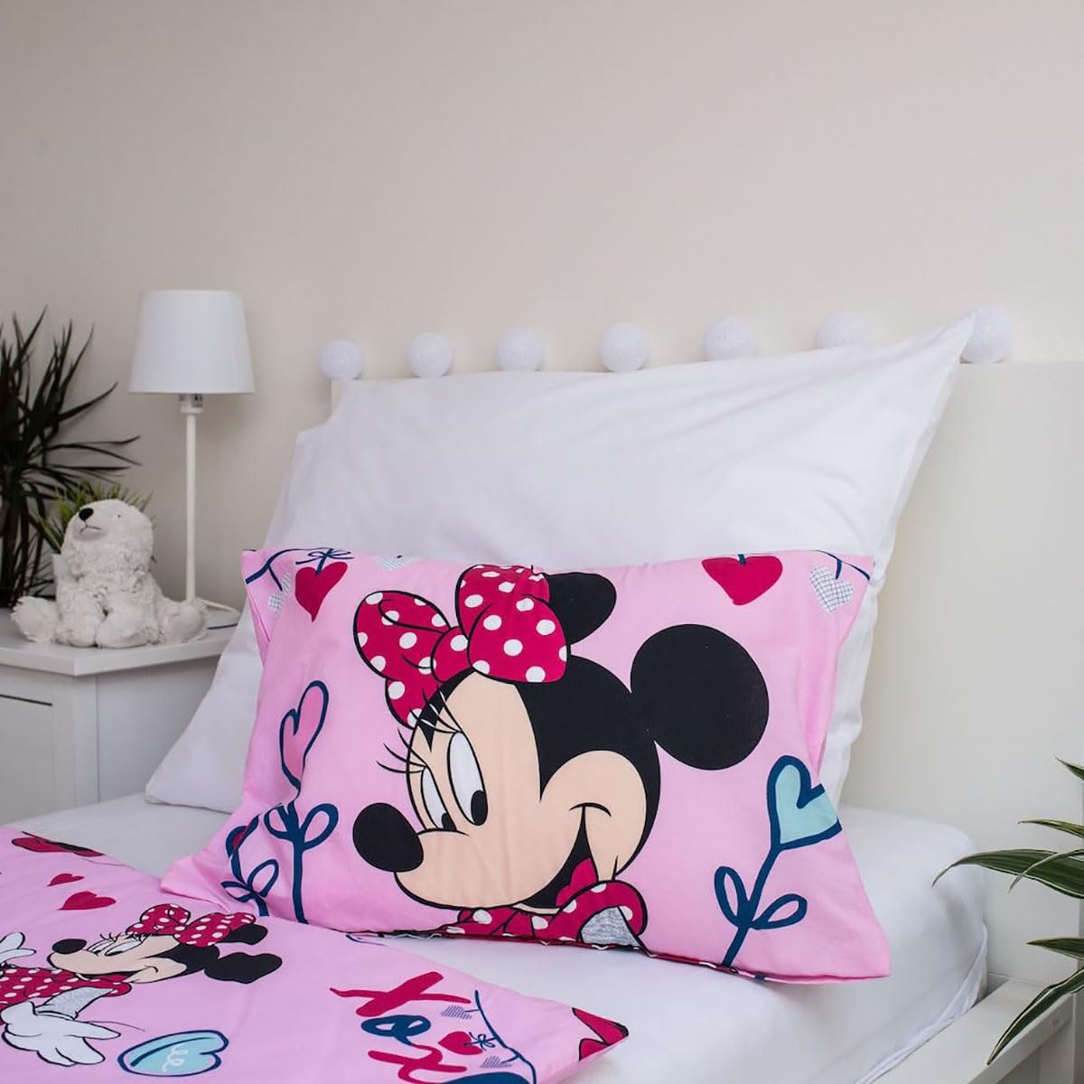 Parure De Lit Minnie Mouse Phosphorescente - 100x135 Cm + Taie 40x60 Cm - 100% Coton - Enfants - Disney Officiel