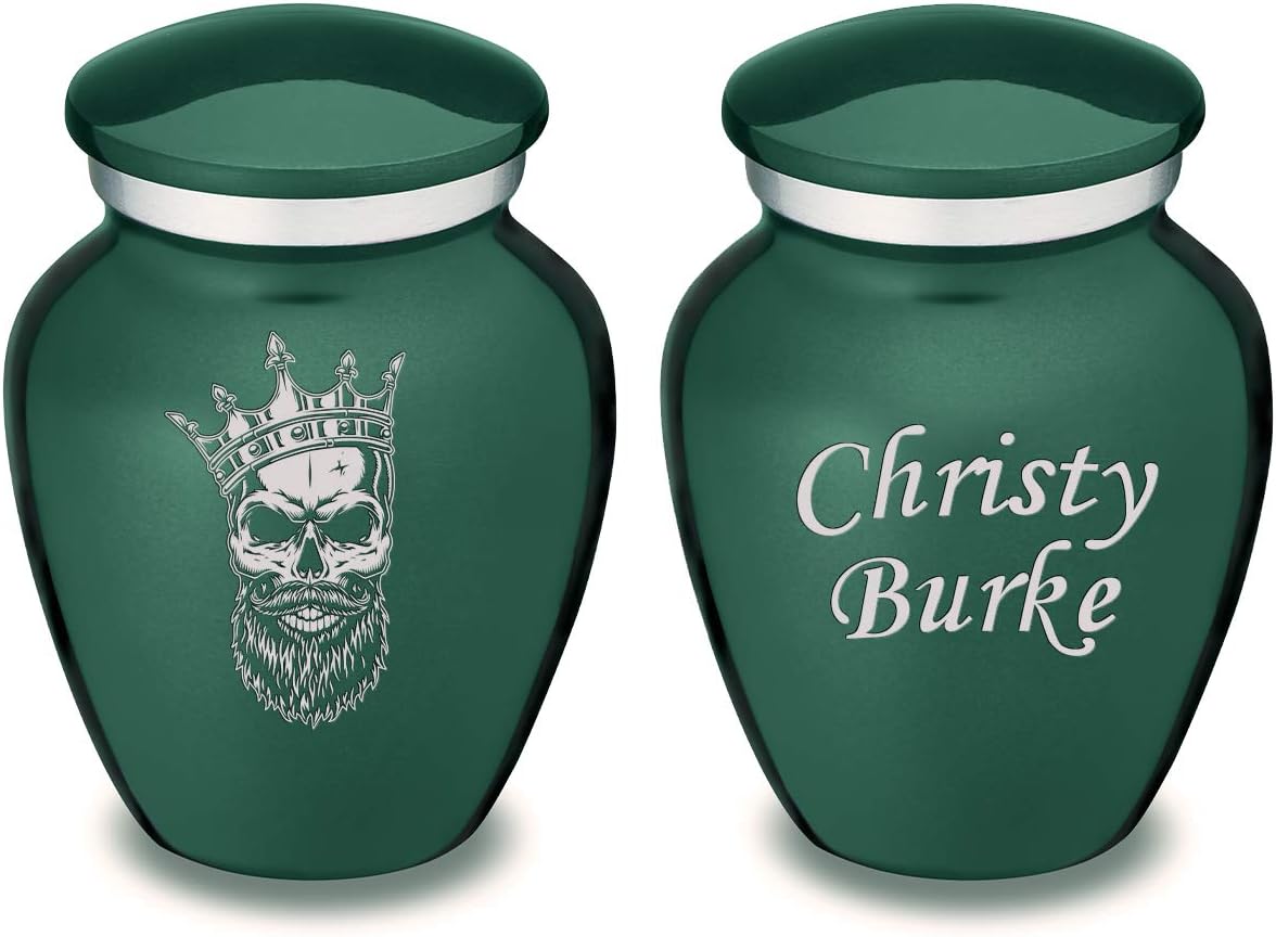 Geturns Embrace Keepsake Personalized Skull Cremation Urns for Human Ashes I Green Funeral Urn for Men and Women with Double Side Engraving I 3.5 lbs