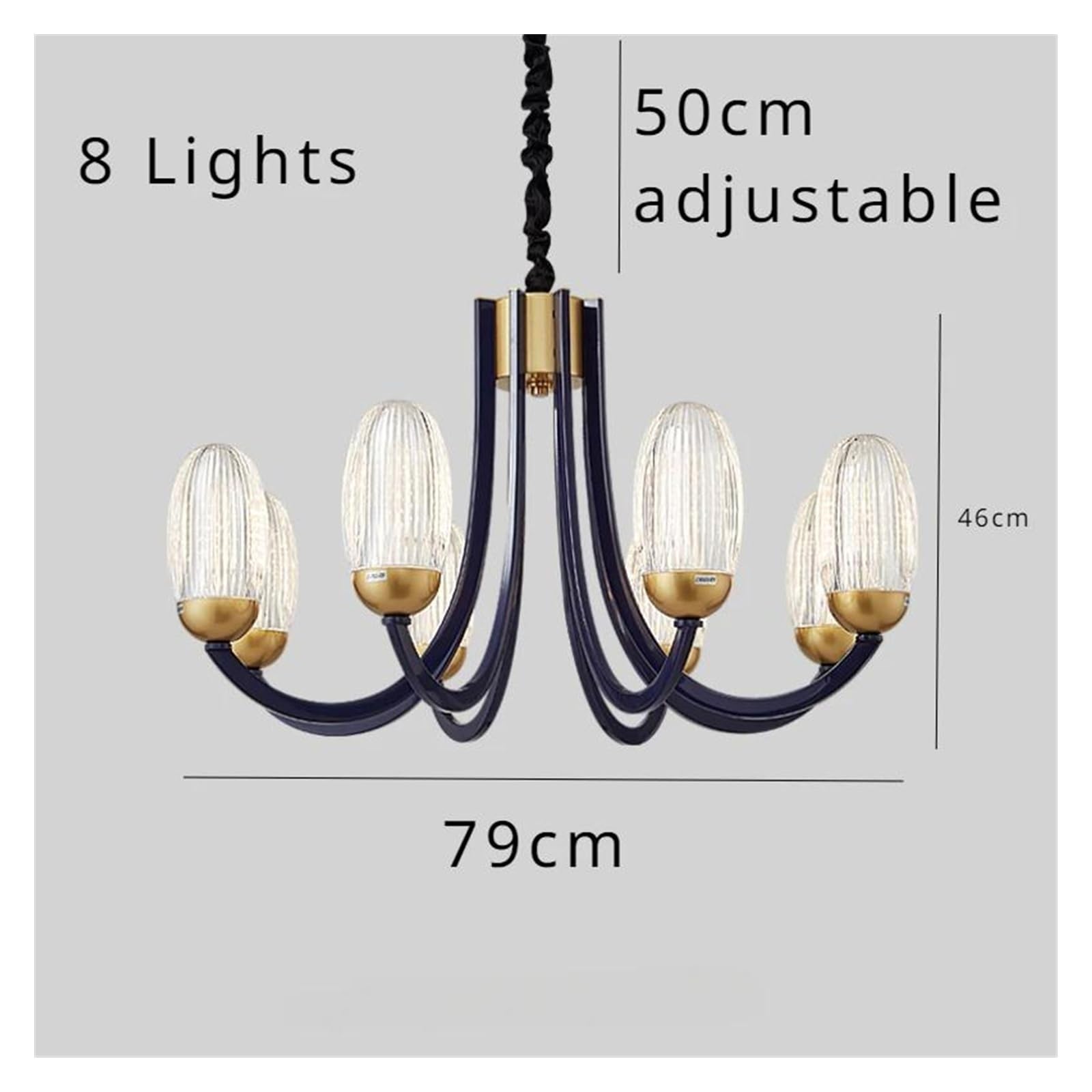 Nowoczesne niklowane metalowe żyrandole z diodami LED i szkłem, do salonu, jadalni, sypialni, lampy wiszące (B 8 lamp)
