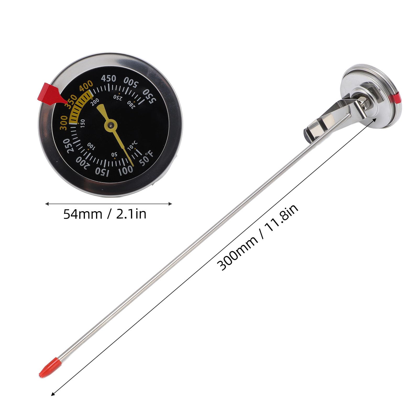 Mumusuki Stainless Steel Deep Frying and Candy Thermometer with 11.81in Probe and Pot Clip, Meat Cooking Thermometer for Grilling Smoker BBQ Deep Fry Oil Thermometer