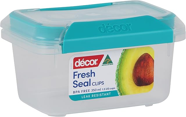 Décor Fresh Seal Clips 350ml Oblong Food Storage Container | Reusable Plastic Airtight Food Container With clippable Lids | BPA FREE | Leak Proof Microwave Freezer & Dishwasher Safe
