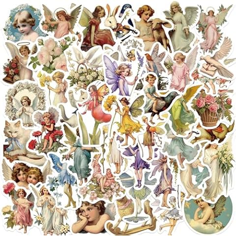 50PCS Vintage Aesthetic Stickers Retro Art Stickers Oil Painting Elves Stickers Little Angel Stickers for Adult Women Teen Grils, Waterproof Vinyl Decals for Water Bottle Laptop Computer Phone Case Cover