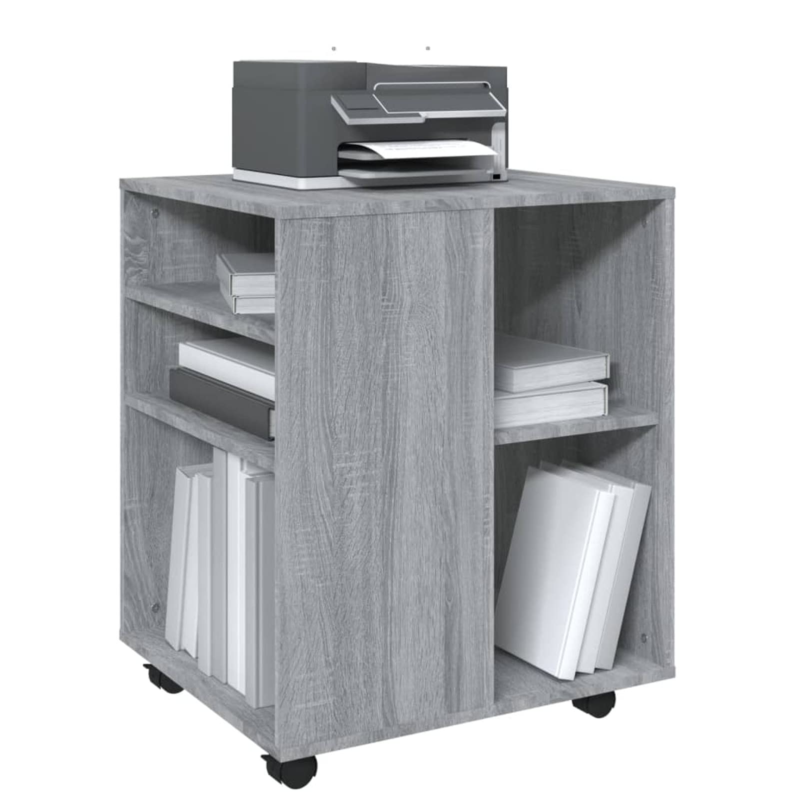 Armadietto con Ruote Grigio Sonoma 60x53x72cm Legno Multistrato,Carrello Porta Stampante, Mobiletto con Ruote, Supporto per Stampante in Legno, Classificatore per Documenti per Studio, Uffici