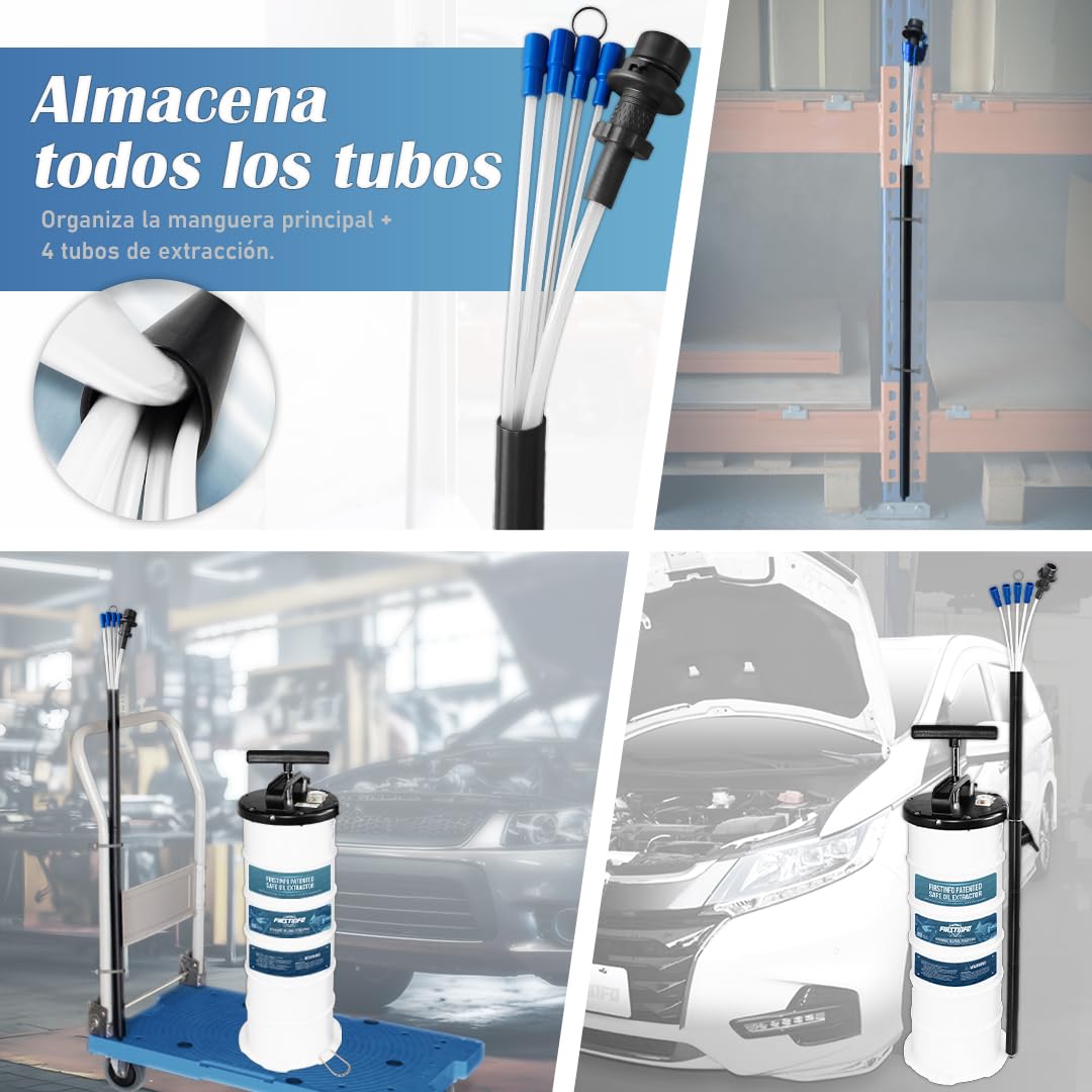 FIRSTINFO A1108H | 3.ª generación 9 L Hecho en Taiwán | Extractor de Aceite manual patentado con manómetro, 5 mangueras incluido tubo ultrafino de 130 cm