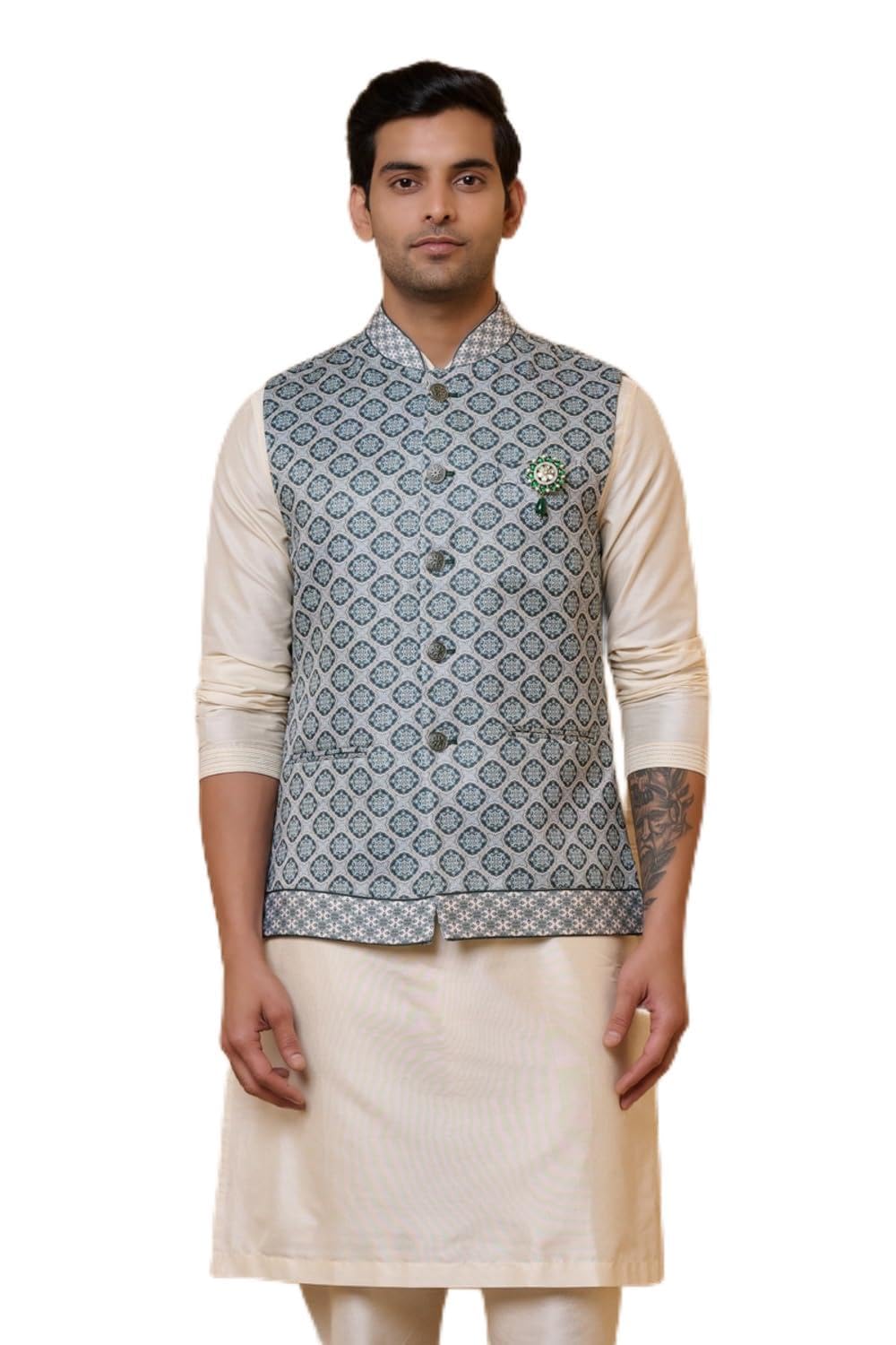 tasva Dark Green Classic Bundi For Men-picture-33