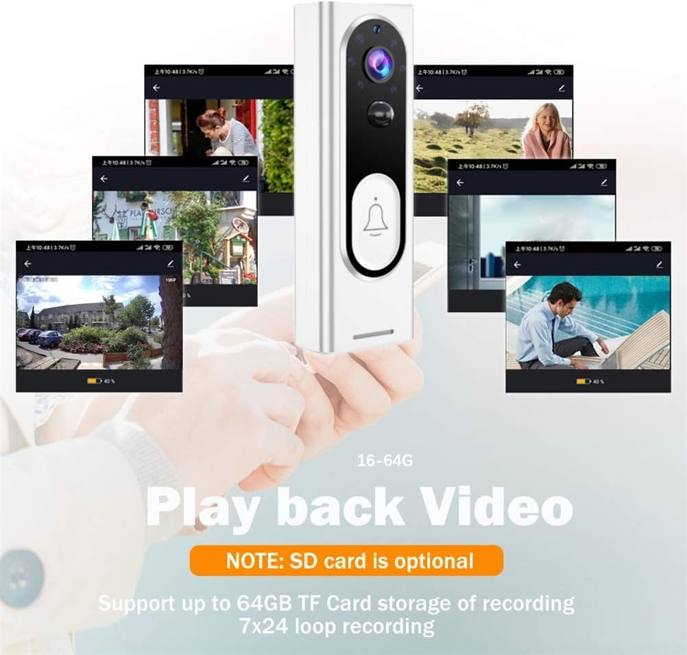 Timbre de Puerta con WiFi, cámara de Seguridad inalámbrica, vídeo HD, Audio, intercomunicador, Timbre de Puerta, Soporte de Monitor for hogar Inteligente, 1080P