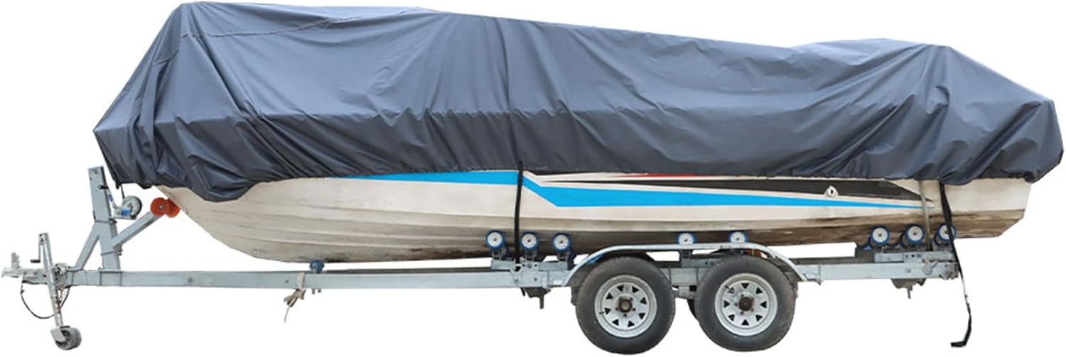 14-16ft 90 Beam Width Gray Heavy Duty PEVA Boat Cover Replacement for V-Hull Fishing Boat Tri-Hull Runabout Bass Boat Fish Ski Pro-Style Bass