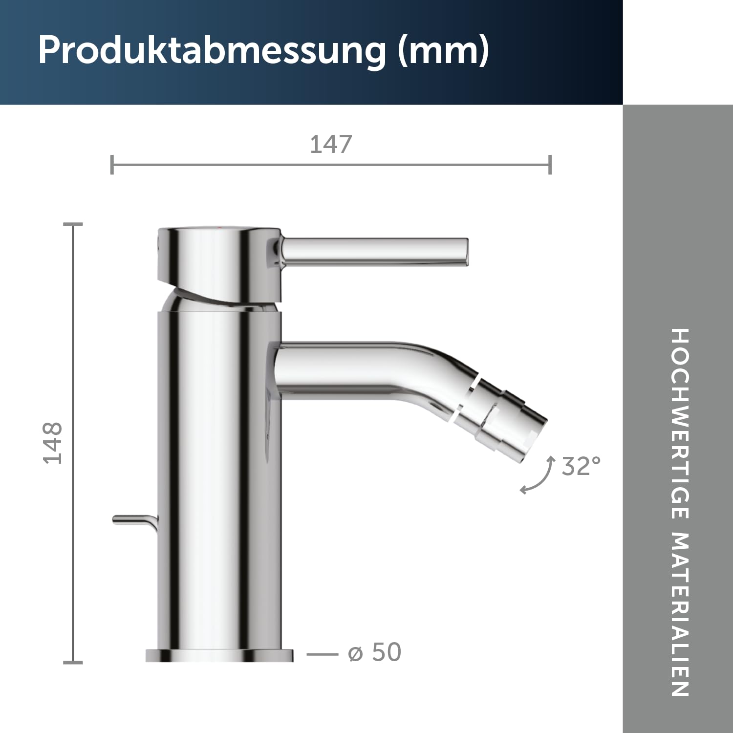 Ideal Standard Ceraline Bidetarmatur, Auslaufhöhe 74 mm, wassersparende Bidet-Handbrause mit Ablaufgarnitur, leicht zu reinigen – Chrom (50 x 149 x 147 mm)
