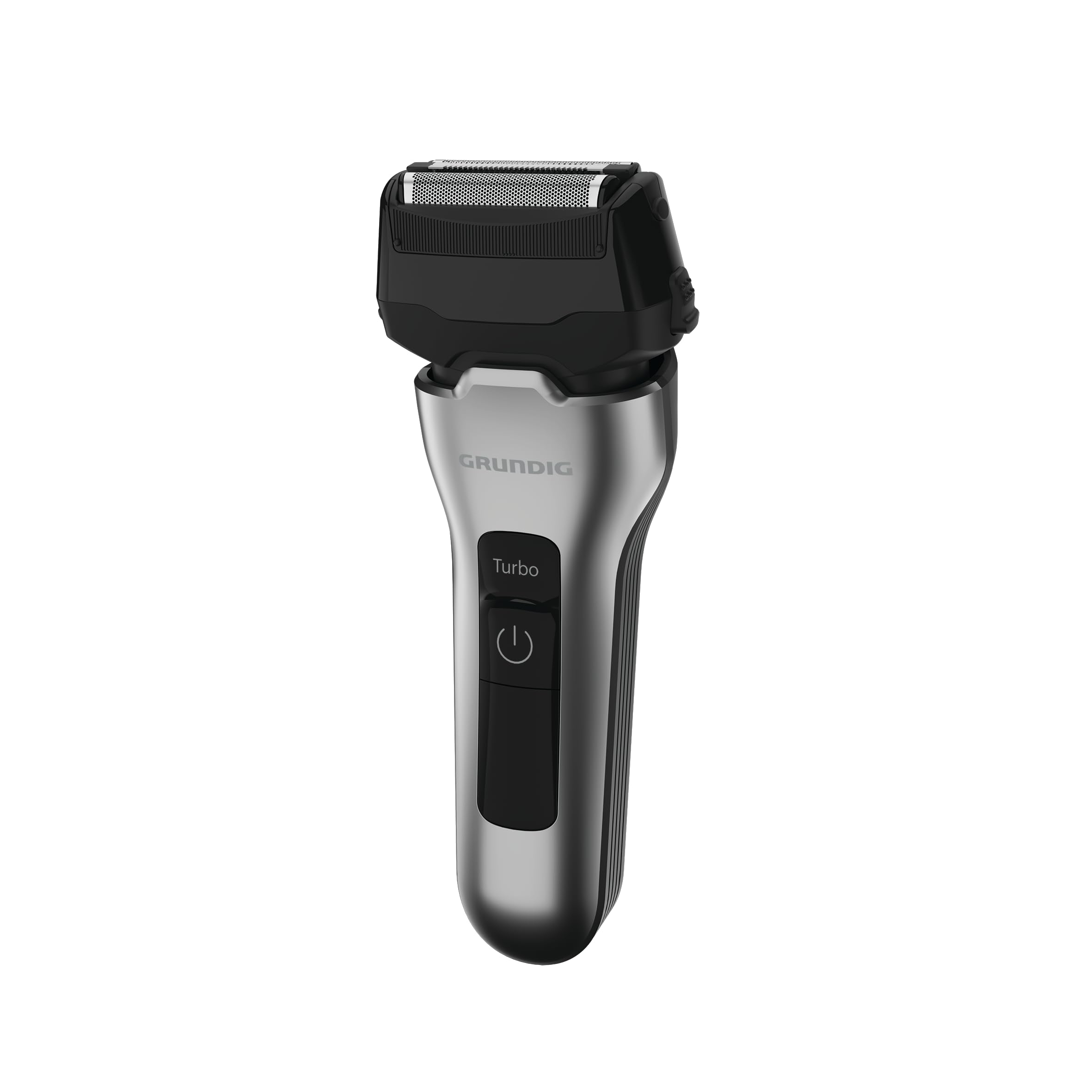 GRUNDIG MS 7330 L Herrenrasierer, 60 Min Betriebszeit, Ausklappbarer Langhaarschneider, 3-fach Schneidsystem, Gehäuse aus 74% recyceltem Kunststoff, Silber/Schwarz