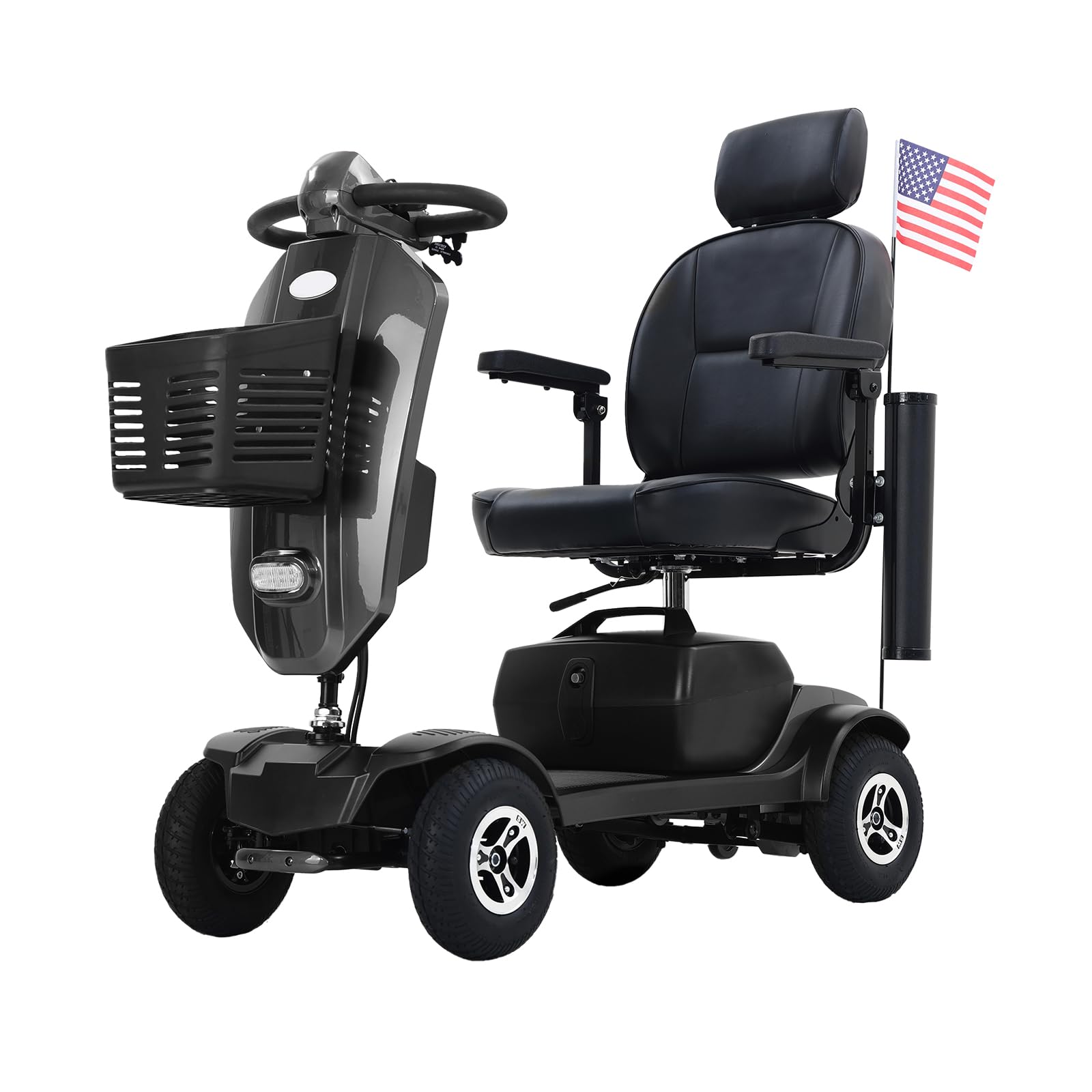 Mobility Scooters for Adults & Seniors, 4 Wheel Outdoor Foldable Electric Mobility Scooter, Lightweight Powered Motorized Wheelchair Handicap Scooters, 300 lbs Capacity, 16 Miles Range (Gray)