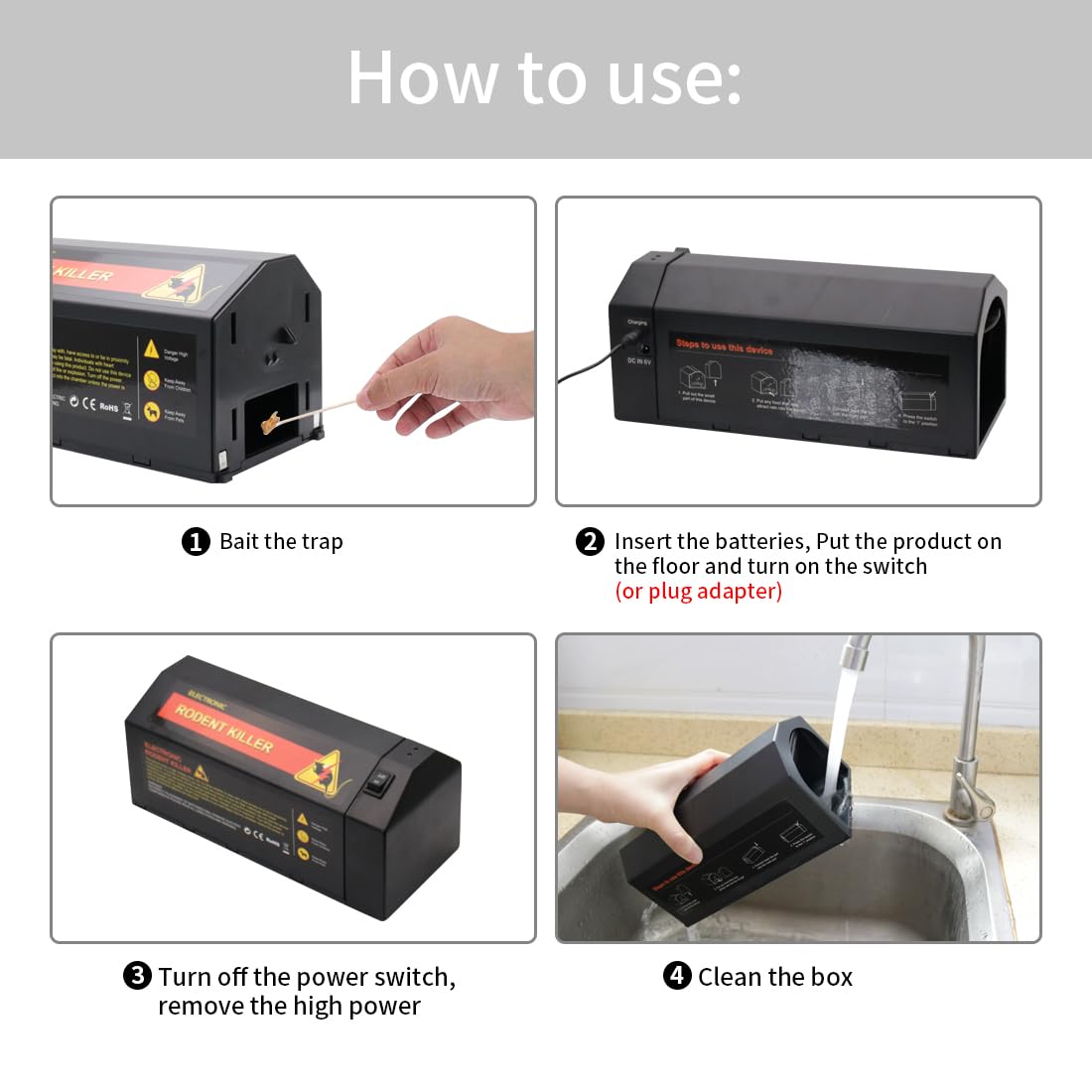 2x Trappola mouse elettrica per uso domestico, garage e cucina con porta anti-furto, 7000V ricaricabile e riutilizzabile