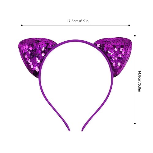 Miniatura 2 de Dohia Diadema reversible con orejas de gato con lentejuelas y aro de metal, accesorios para el cabello para mujeres y niñas, morado, banda para el