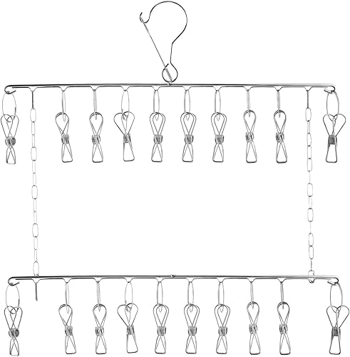 Jaeskeclip Tendedero para secar ropa, estante de secado de hierbas, colgador en espiral para sábanas o toallas con 20 clips, acero inoxidable,