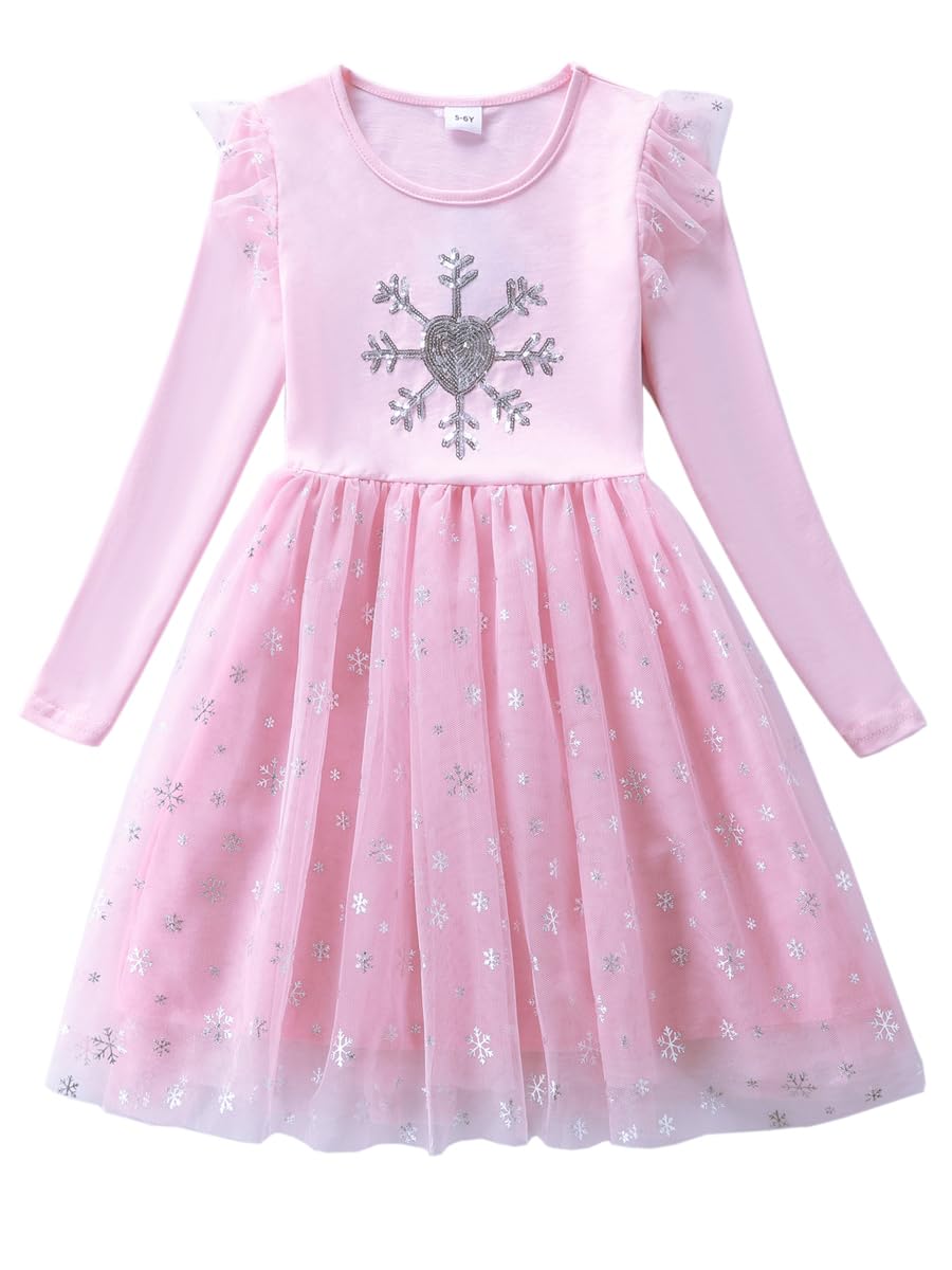 Flenwgo Toddler Girls Long Sleeve Autumn Spring Dress Casual Outfits Party Tutu Dress Gifts for 3-7 Years