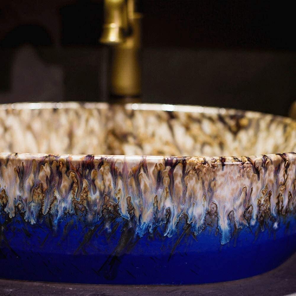 Szafka Pod Umywalkę Z Umywalką, Umywalka Nablatowa, Ceramiczna Umywalka Nablatowa, Owalna Miska Nablatowa, Ręcznie Malowana Umywalka Nablatowa