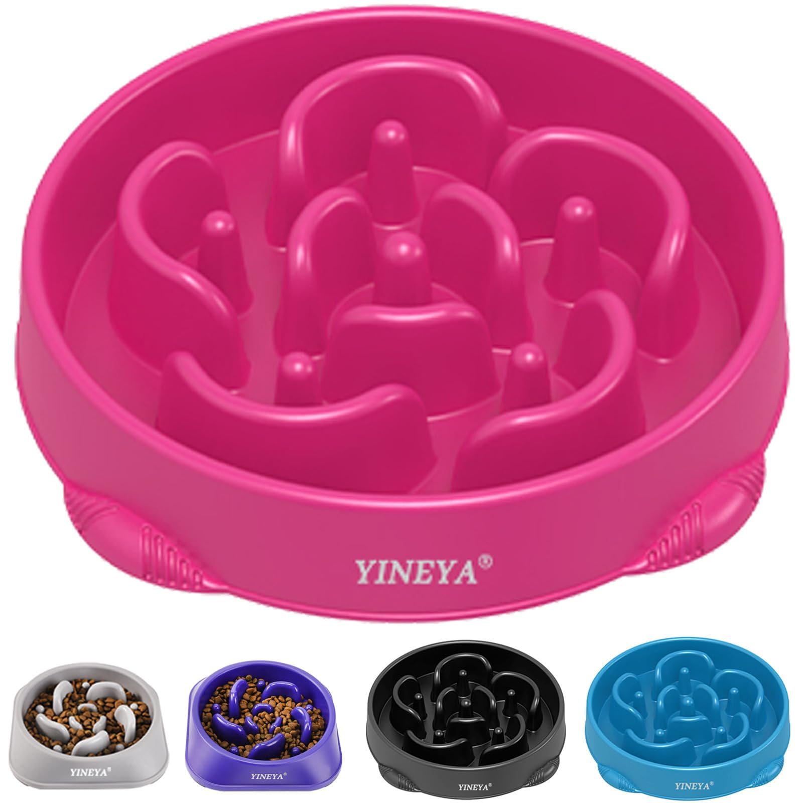YINEYA Slow Feeder Dog Bowl Anti Gulping Healthy Eating Dog Slow Food Feeding Pet Bowl Slow Eating Healthy Design for Large Size Dogs (Rosered)