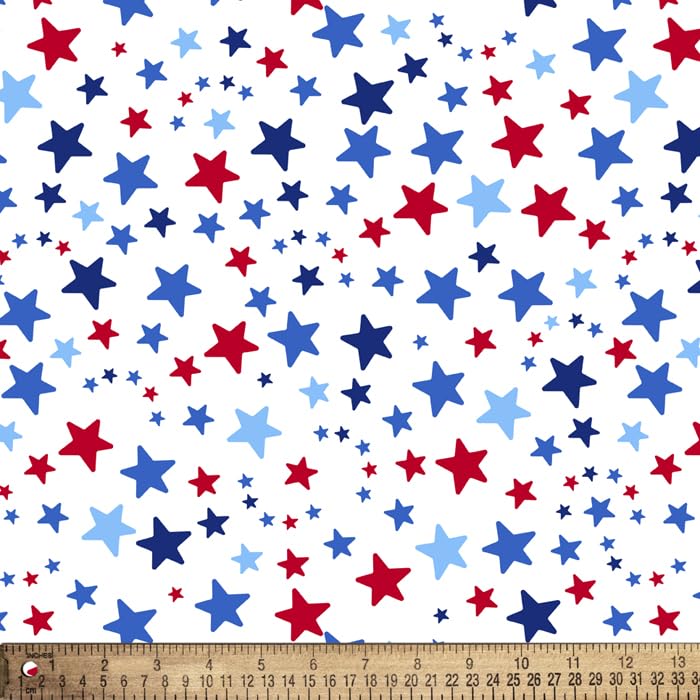 Patriotic Stars Red White and Blue Poly Cotton Fabric by The Yard