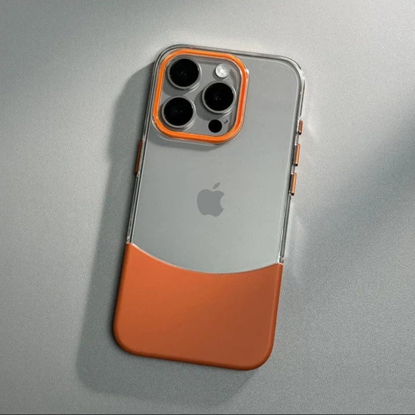 Image of MILLION CASES Back Cover Case for iPhone 15 Pro Shockproof Protective Crystal Splicing Contrast Transparent Case for Men & Boys(Orange)