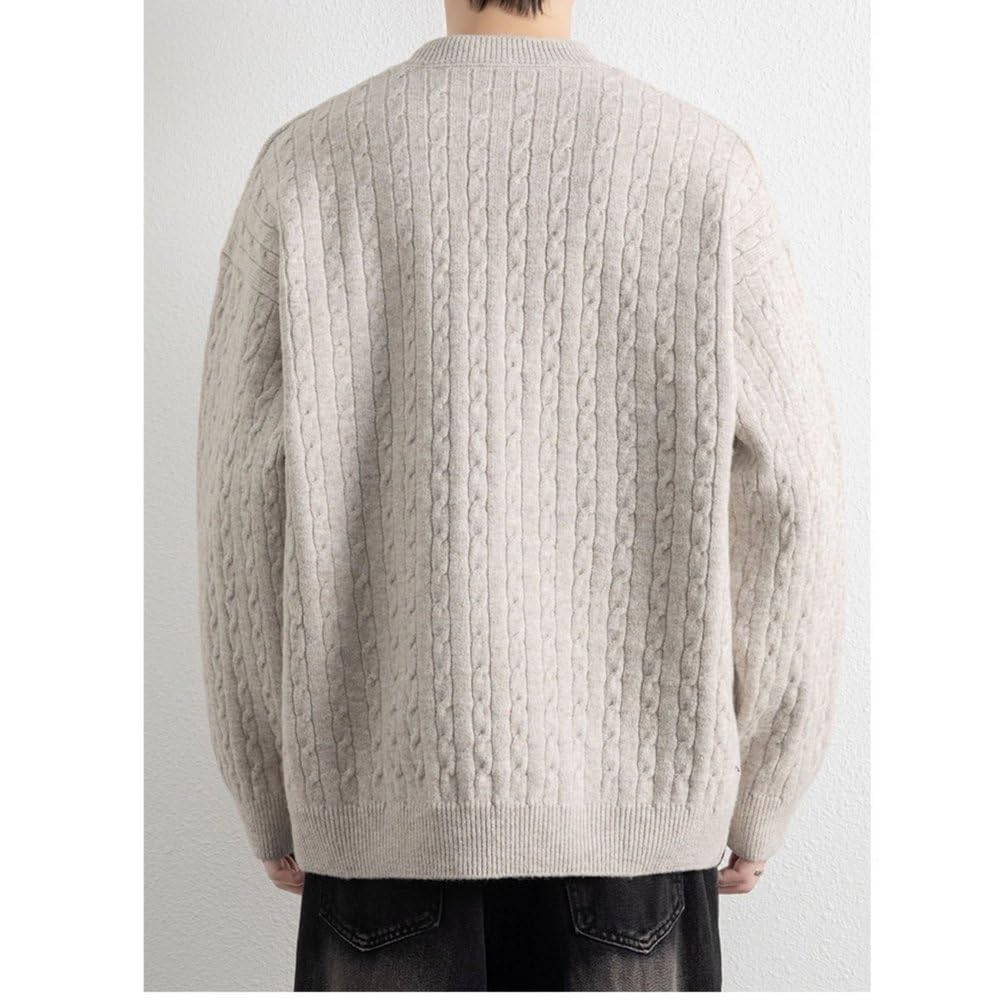 Pull Décontracté En Tricot Texturé À Col Boutonné Pour Homme Couleur Unie Manches Longues Ample