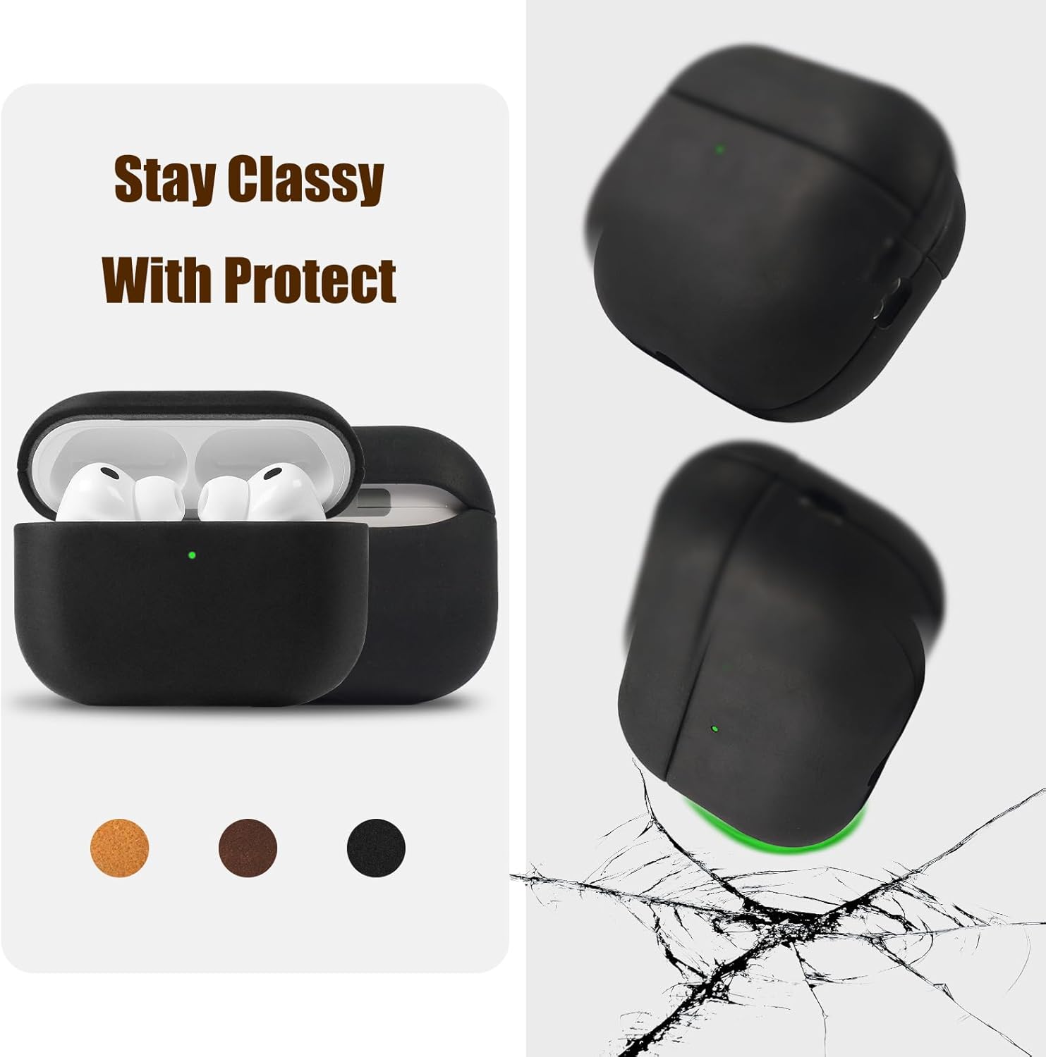 for AirPods Pro 3 (2025) 100% Genuine Leather Case,Crazy Horse Leather Vintage Case,Handmade Top,Hard Shell & Rich Patina,Wireless Charging,for AirPods Pro 3rd Gen (Black, No Rope)