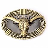 Bull Belt Buckle for Men, Longhorn Bull Oval Rope Bull Head Western Cowboy Belt Buckle