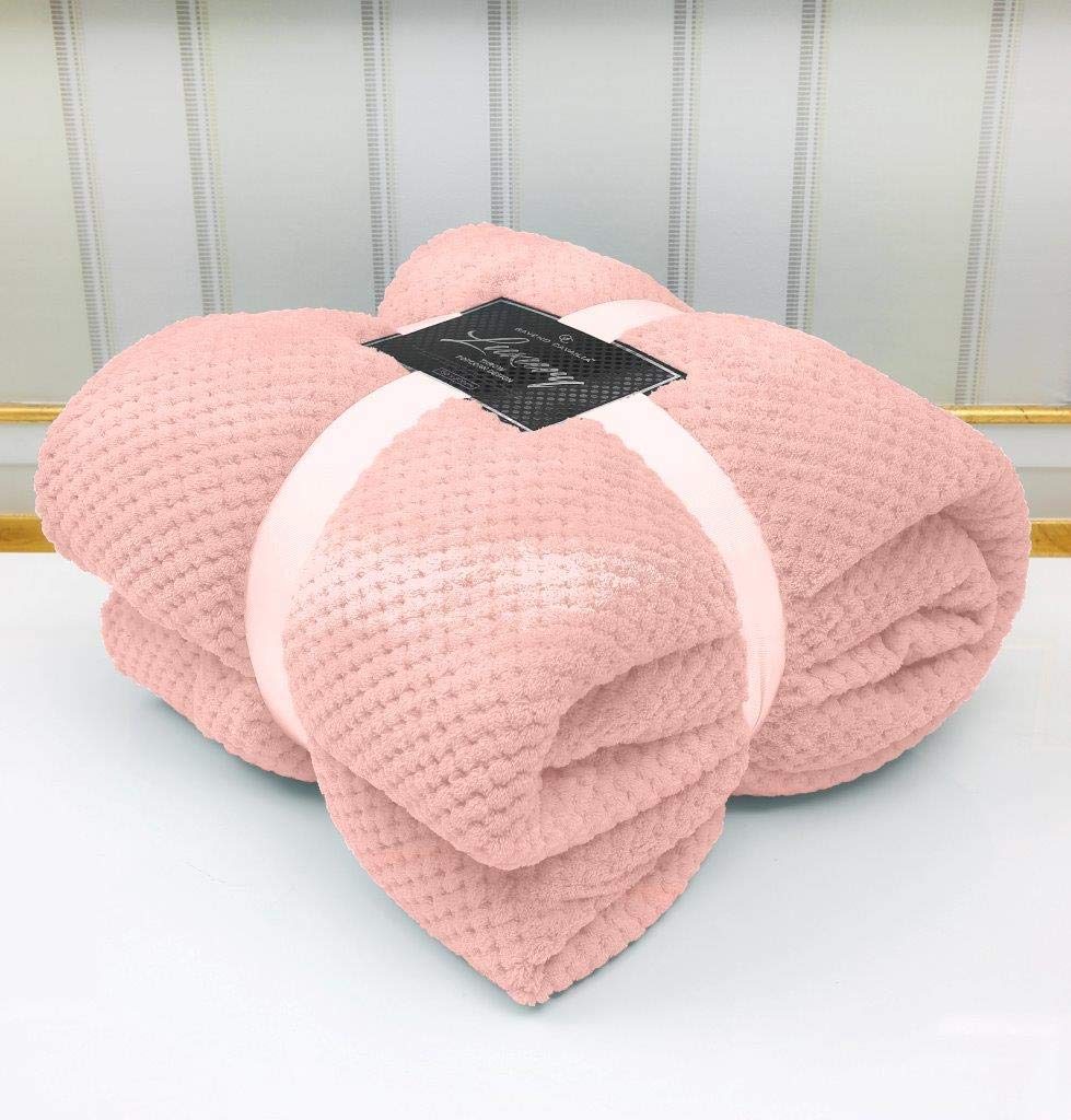 Super Soft Luxury Popcorn Textured Throws Fleece Blanket Sofa Bed Warm Large Settee (Pink, King :200Cm x 240Cm)