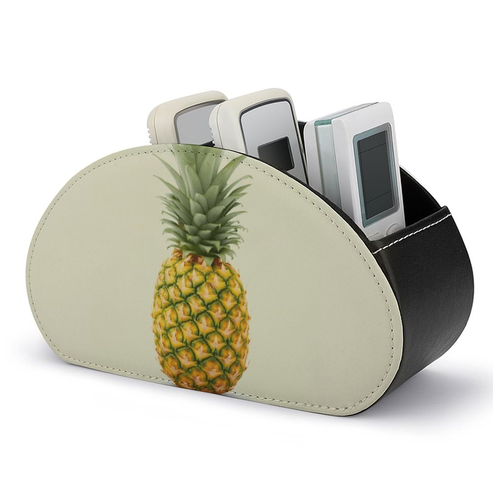 VstaDank Fresh Pineapple Remote Control Holder with 5 Compartments PU Leather Remote Caddy Desktop Organizer Store TV Remote Control Storage Box for Home Office Desk Nightstand
