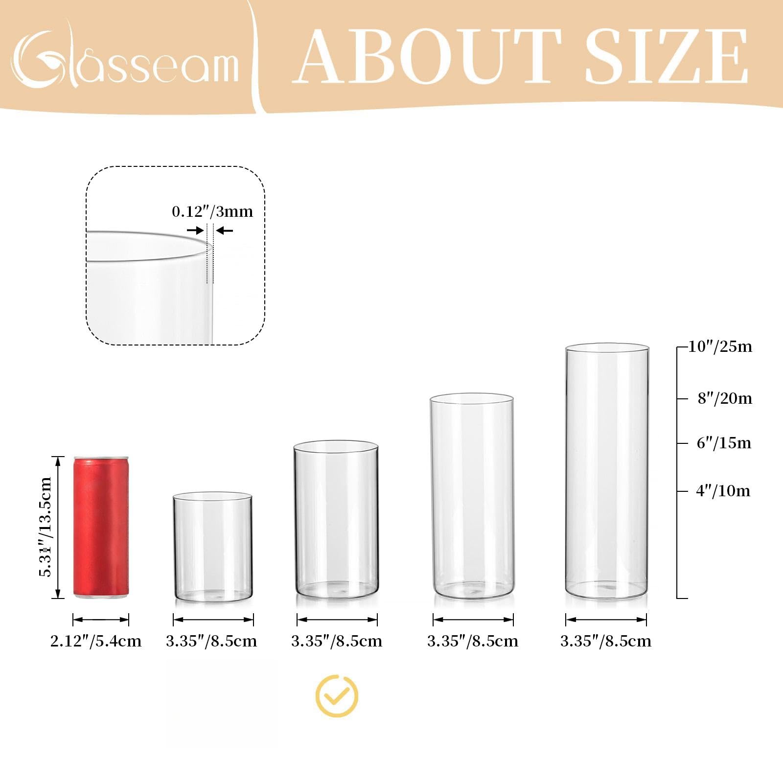 Glasseam Glaszylinder für Kerzen Windlicht Glas: 6er Set Kerzengläser Windlichter für Tischdeko Klar Kerzenglas Kerzenhalter Stumpenkerzen Vasen für Hochzeit Wohnzimmer Dekoration
