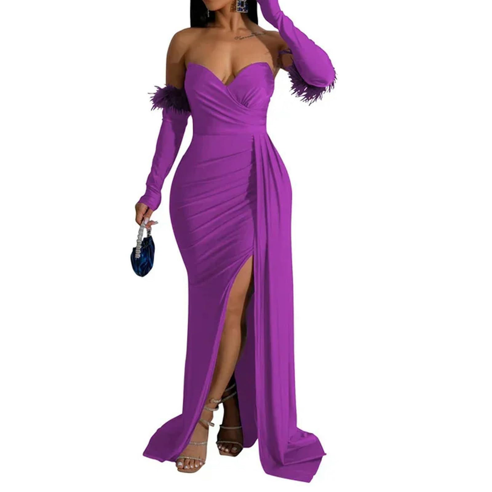 Trägerloses Abendkleid für Damen, elegantes Party-formales Meerjungfrau-Hochzeits-Dinner-Gastkleid mit Ärmelüberzug