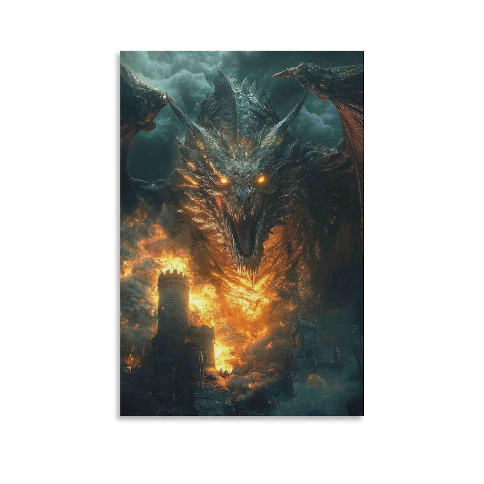 DHBANEIOK Dragon Attack Fantasy Wall Decor Poster Giclee Canvas Prints Modern Wall Art Picture Wall Hanging for Home Decorations 24x36inch(60x90cm)
