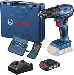 Parafusadeira e Furadeira de Impacto 1/2' Motor Brushless com 1 Bateria 18V 2Ah, Carregador Bivolt, Maleta Plástica e Kit de Acessórios Bosch GSB 185-LI