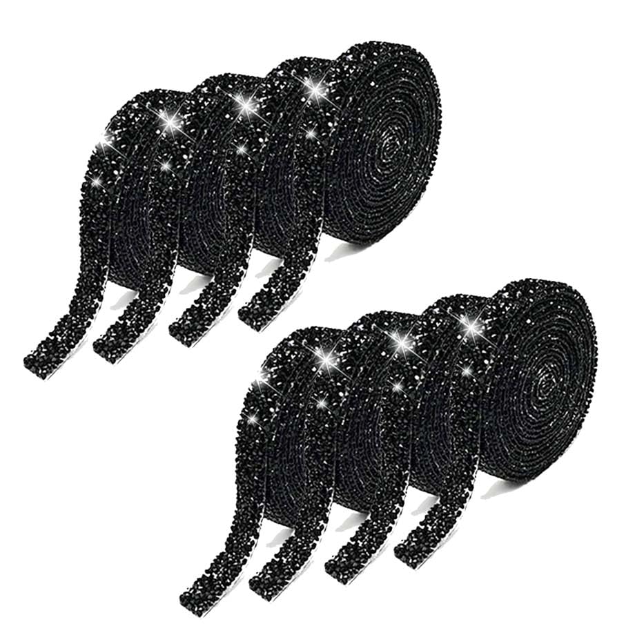 8 Rolls Black Resin Rhinestone Ribbons Self-Adhesive Crystal Sparkling Rhinestone Diamond Ribbon Bling Stickers Mesh Wrap Crystal Roll for DIY Arts Crafts Car Phone Decor,10mm โ image 1