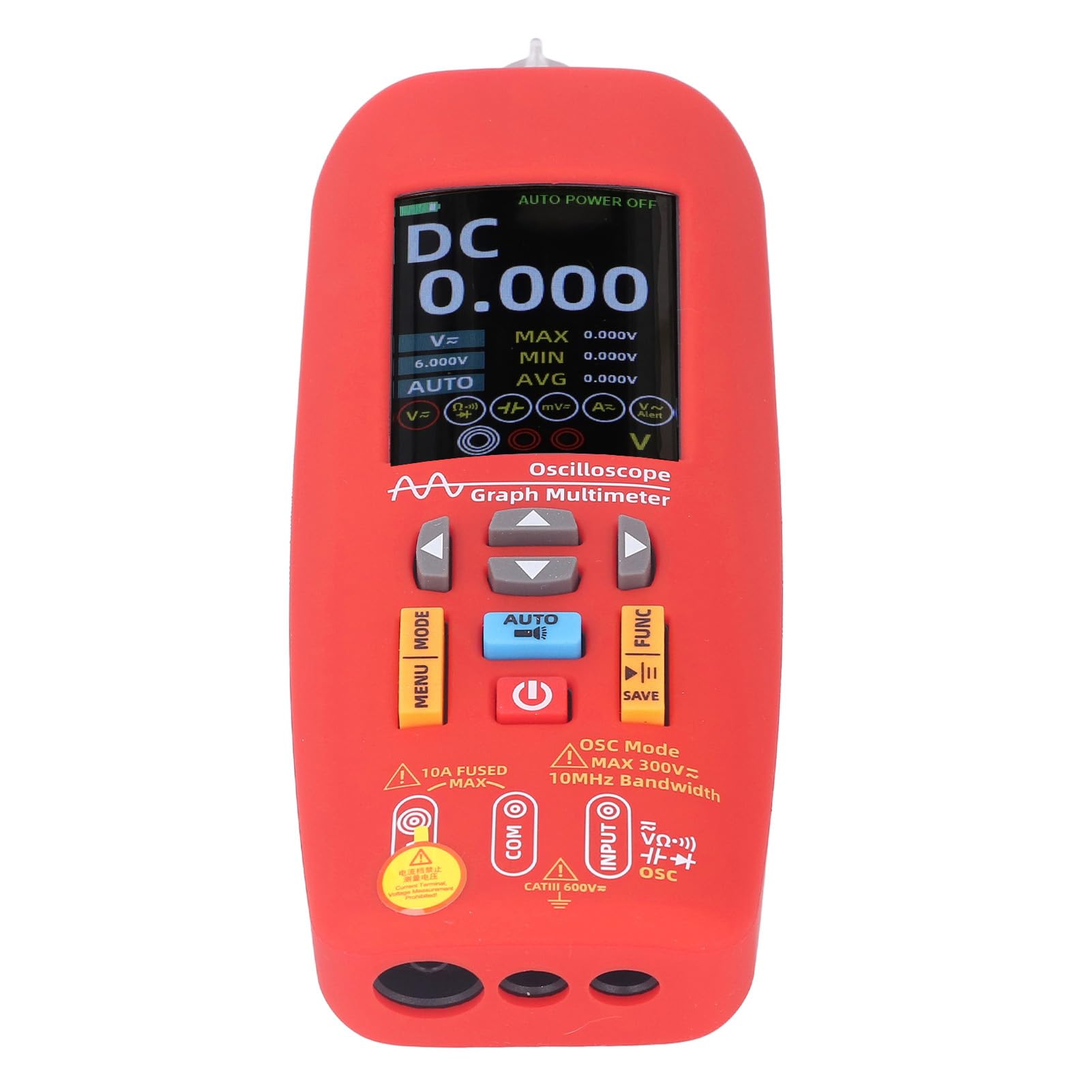 Hyuduo Multímetro de Osciloscopio ABS Multímetro de Osciloscopio Digital Pantalla a Color de 6000 Cuentas Batería de Litio Incorporada de 2000 MAh para Pruebas Eléctricas Portátiles y Solución de