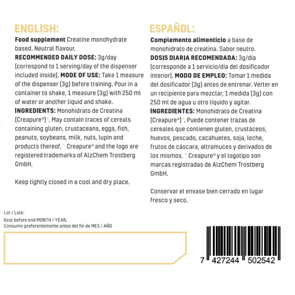 PROFIT - PurePRO Creatine (Creapure®) - 500 gr, Sin sabor - Creatina pura para mejorar el rendimiento, la fuerza y la masa muscular - Con gran biodisponibilidad