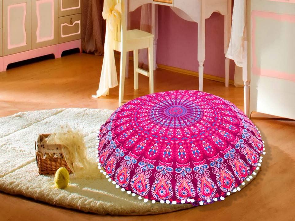 My Dream Carts 32 Inch Floor Pillow “Cover Only” Round Pouf Case Meditation Cushion Covers Living Room Boho Pillows Cushions Cases Bohemian Mandala