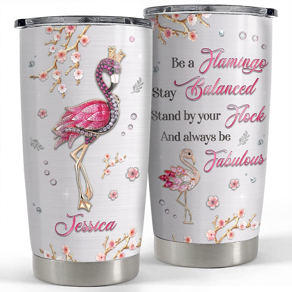 Personalized Flamingo Tumbler Custom Name Cup Who Loves Flamingos 20oz 30oz Tumblers with Lid Gift for Women Girl Daughter Sister Animal Lovers