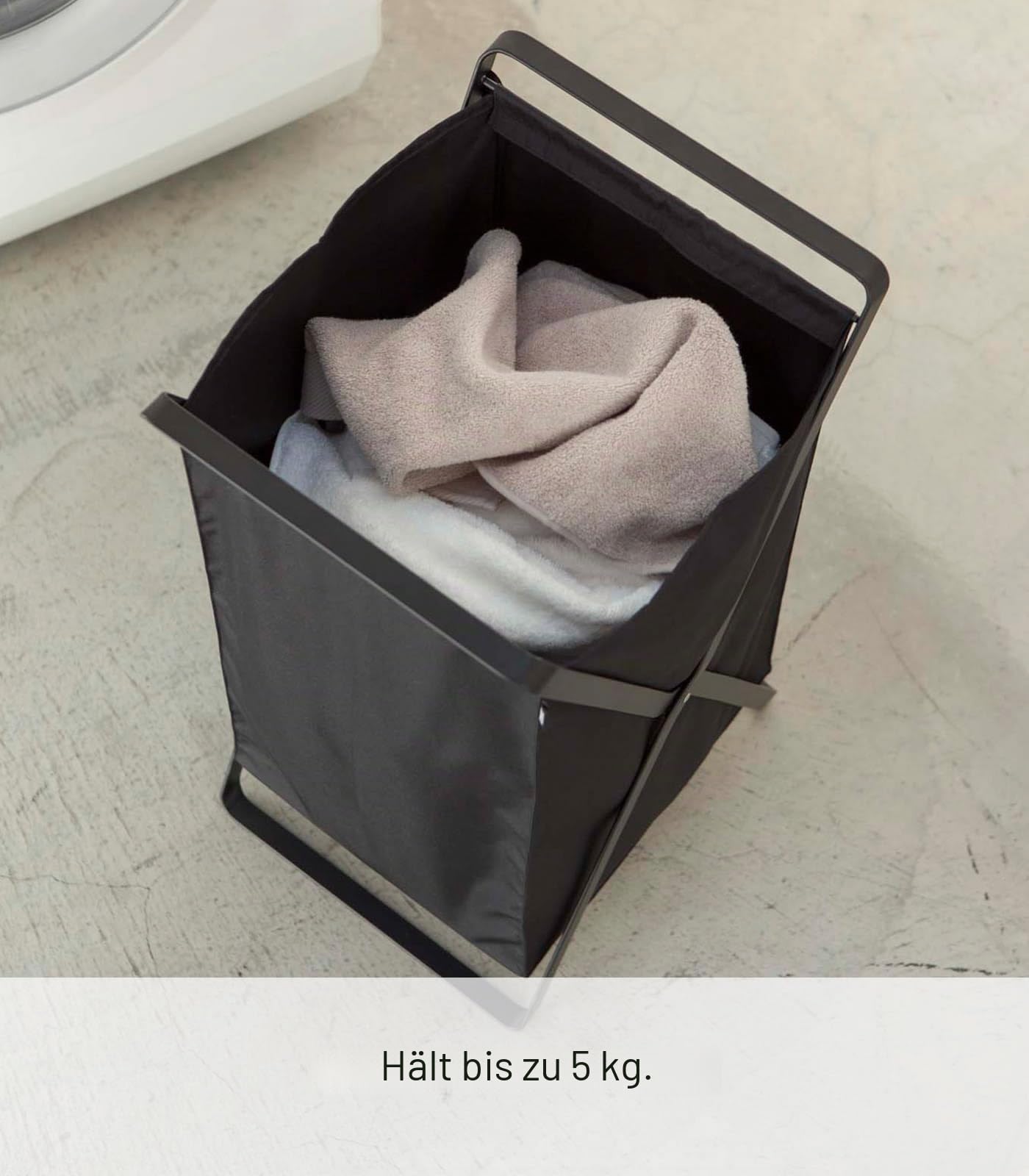Yamazaki 2485 TOWER Laundry Basket, black, Steel/Polyester/Polypropylene, 30 x 36 x 64 cm