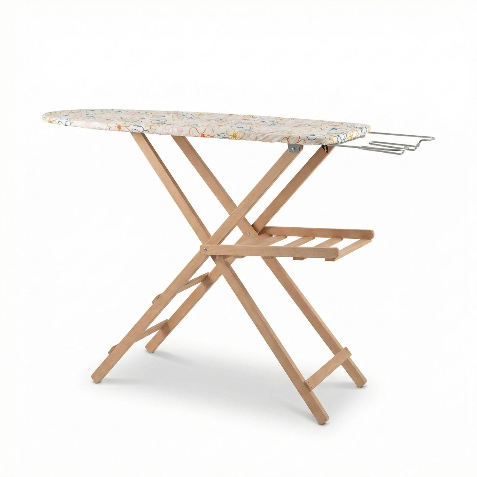 Glac Store Asse da Stiro Made in Italy 118x35 cm – Altezza Regolabile 82/87/93 cm – Piano in Legno – Porta Biancheria 47 cm – Pieghevole con Piedini Antiscivolo – Fantasia Casuale