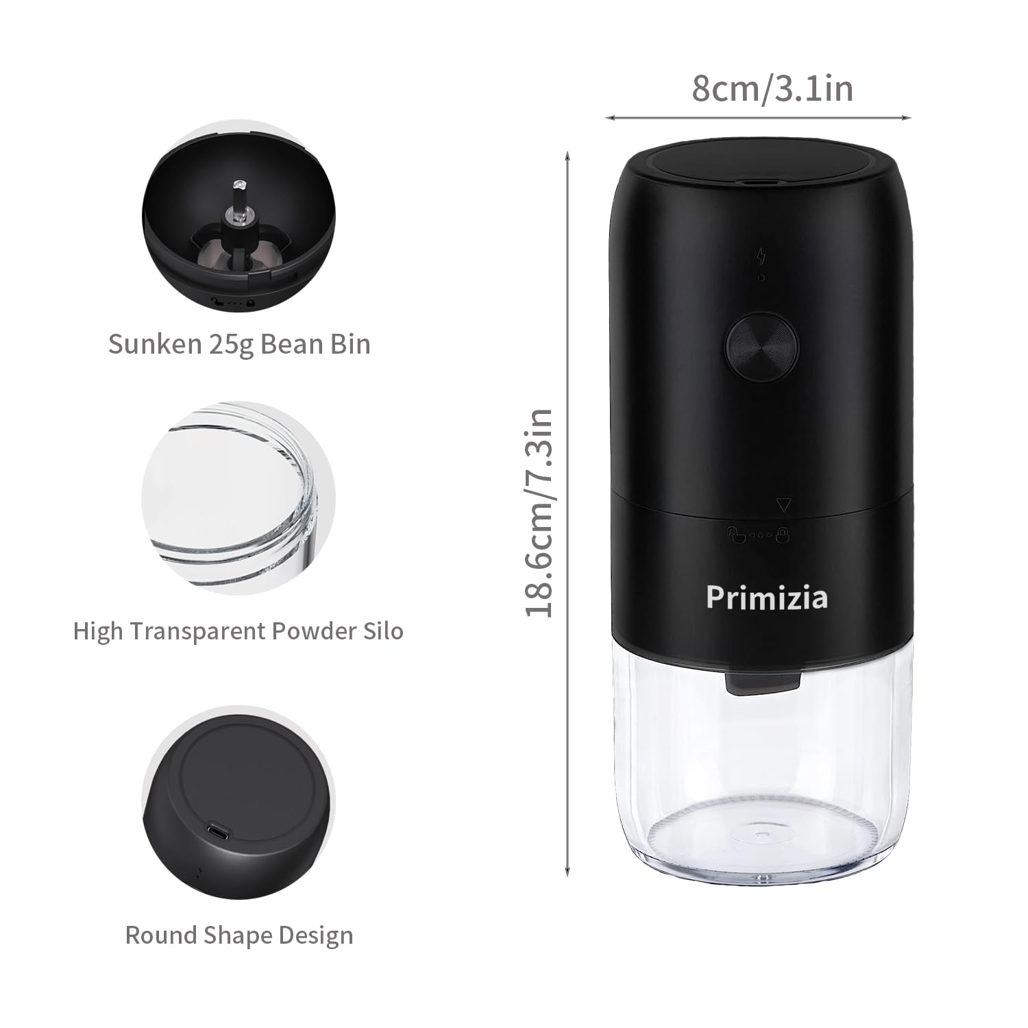 Moulin à café, petit moulin à café électrique rechargeable, 6 réglages de mouture 6 tasses