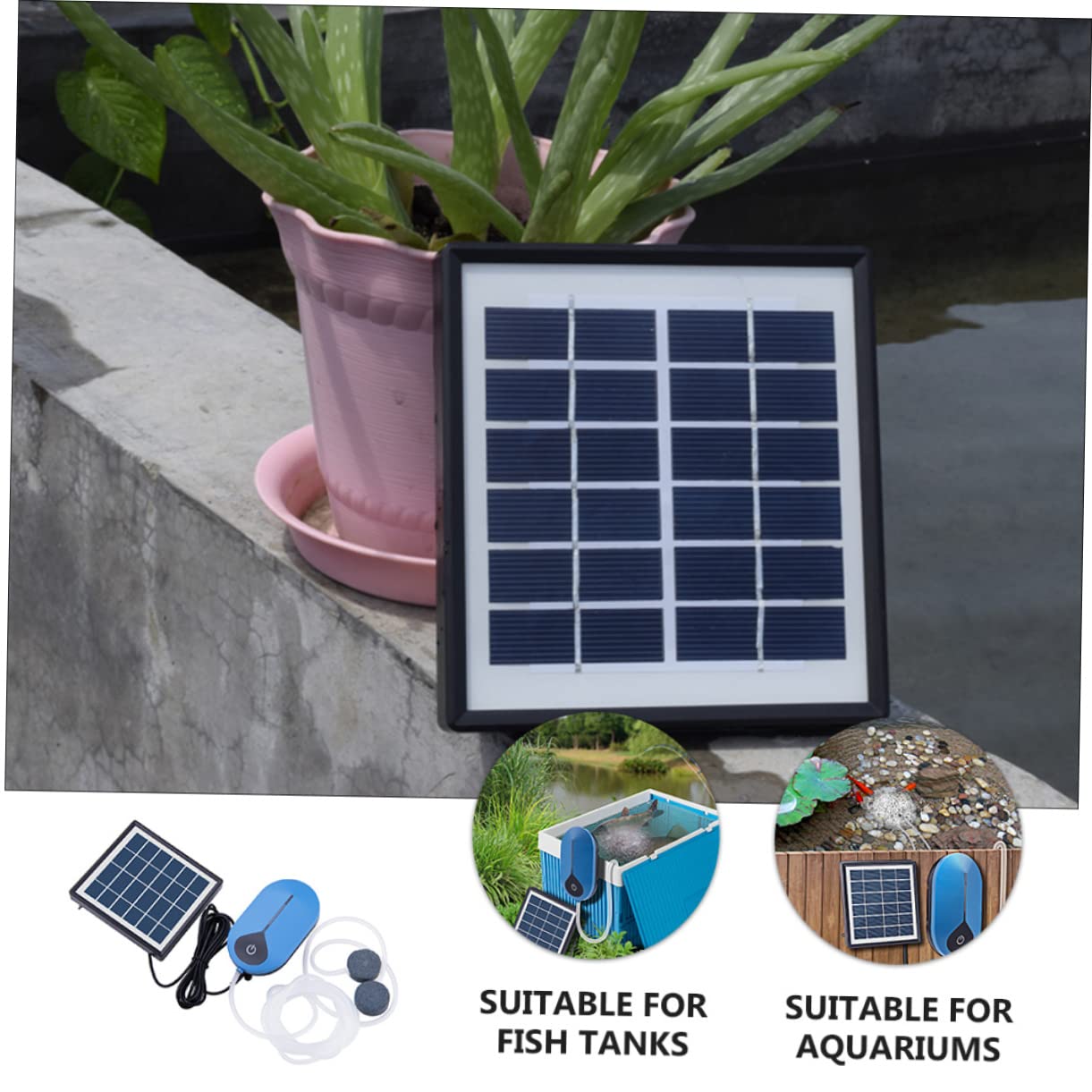 Happyyami Bomba De Aire Solar para Acuarios y Peceras Mini Compresor De para Pesca Al Aire Bajo Consumo Energético y Modos De Trabajo Ajustables
