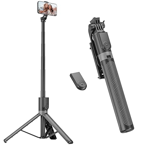 RISEOFLE Phone Tripod & Selfie Stick, 180cm Aluminum All in One Extendable Tripod for Smartphone, Portable Travel Tripod Stand with Wireless Remote Control for iPhone/Samsung/Android/Camera - 180cm