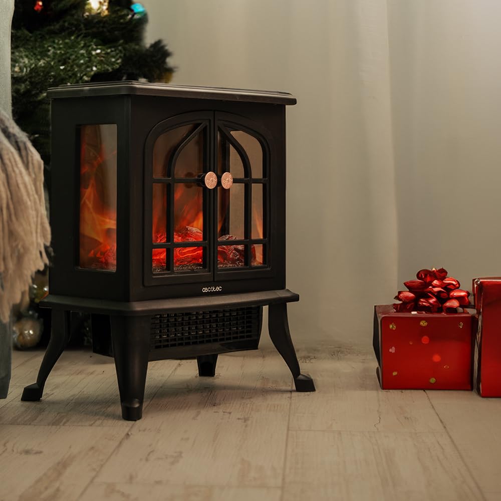 Cecotec Cheminée Électrique sur Pied ReadyWarm 2000 Flames. 2000 W, 2 Niveaux de Puissance, Thermostat Réglable et Contrôle Indépendant des Flammes, Zone de Couverture 25 m2