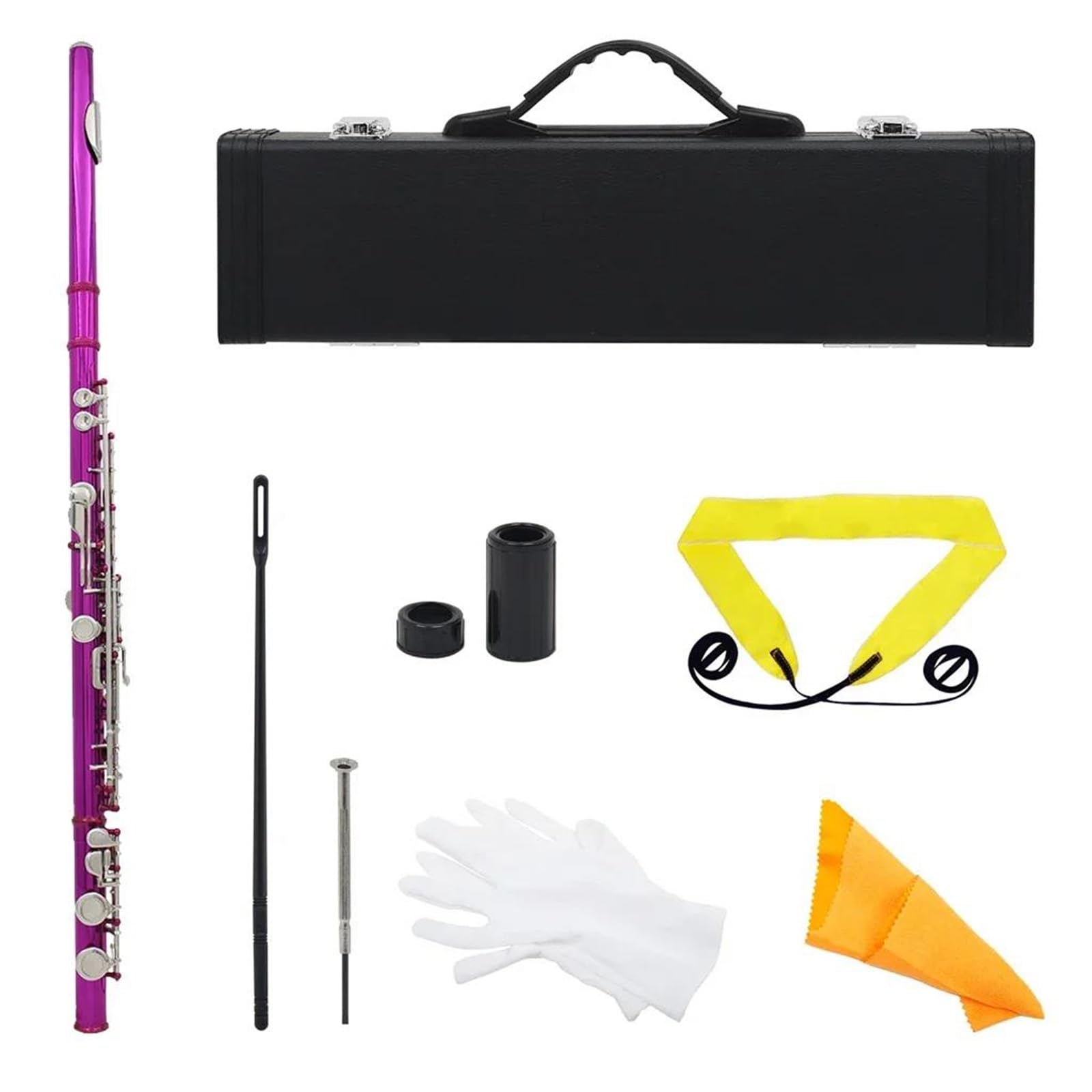 flauta travesera Flauta De Concierto De Cobre Blanco Con Llave C 16 Orificios Cerrados Instrumento De Viento De Madera Transversal Con Piezas De Caja(Rose red)