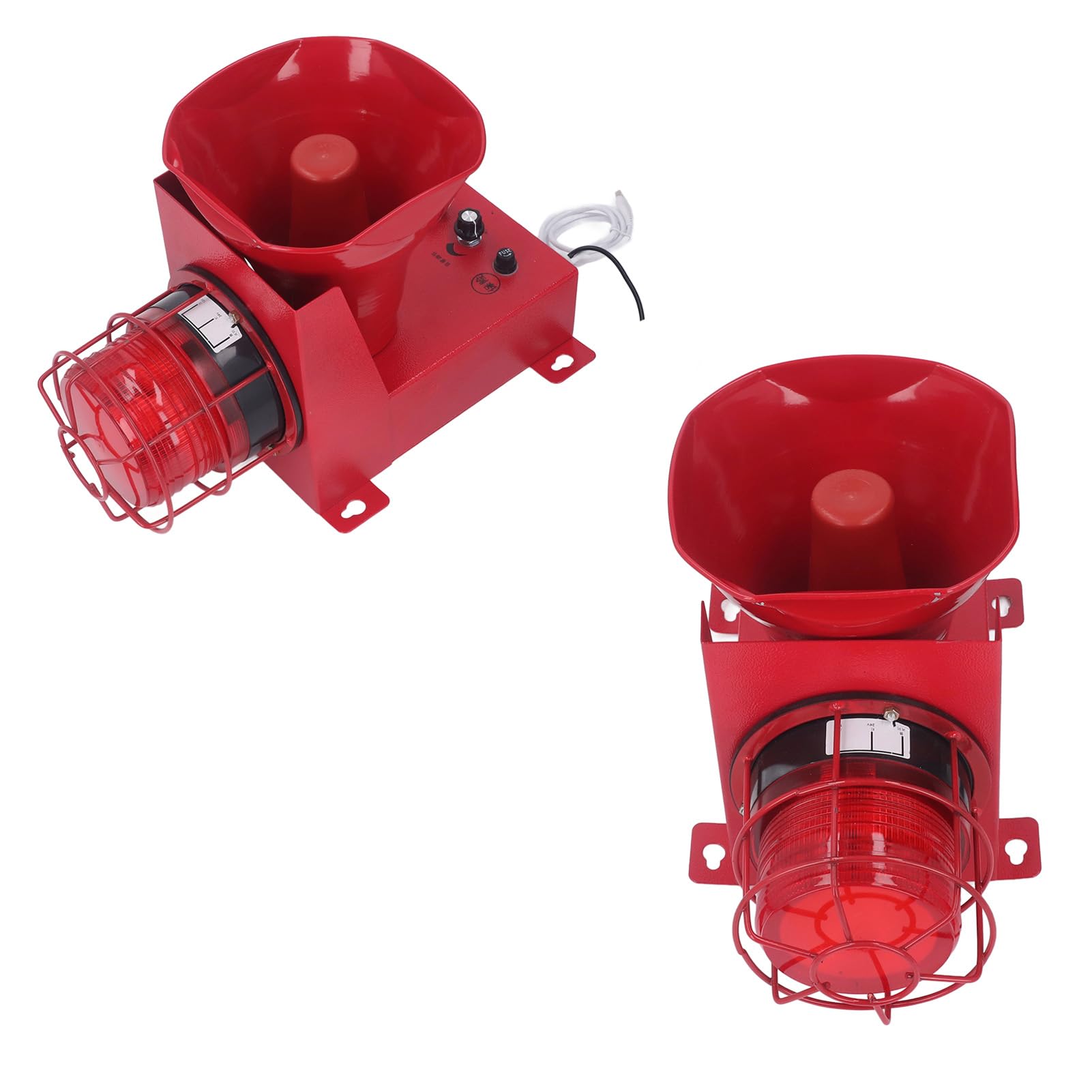 DAUZ Sirena Estroboscópica para Exteriores, Volumen Ajustable, Protección IP65, Alarma de Luz Sonora de 180dB con Puerto USB para Emergencia (Enchufe Europeo 220V)