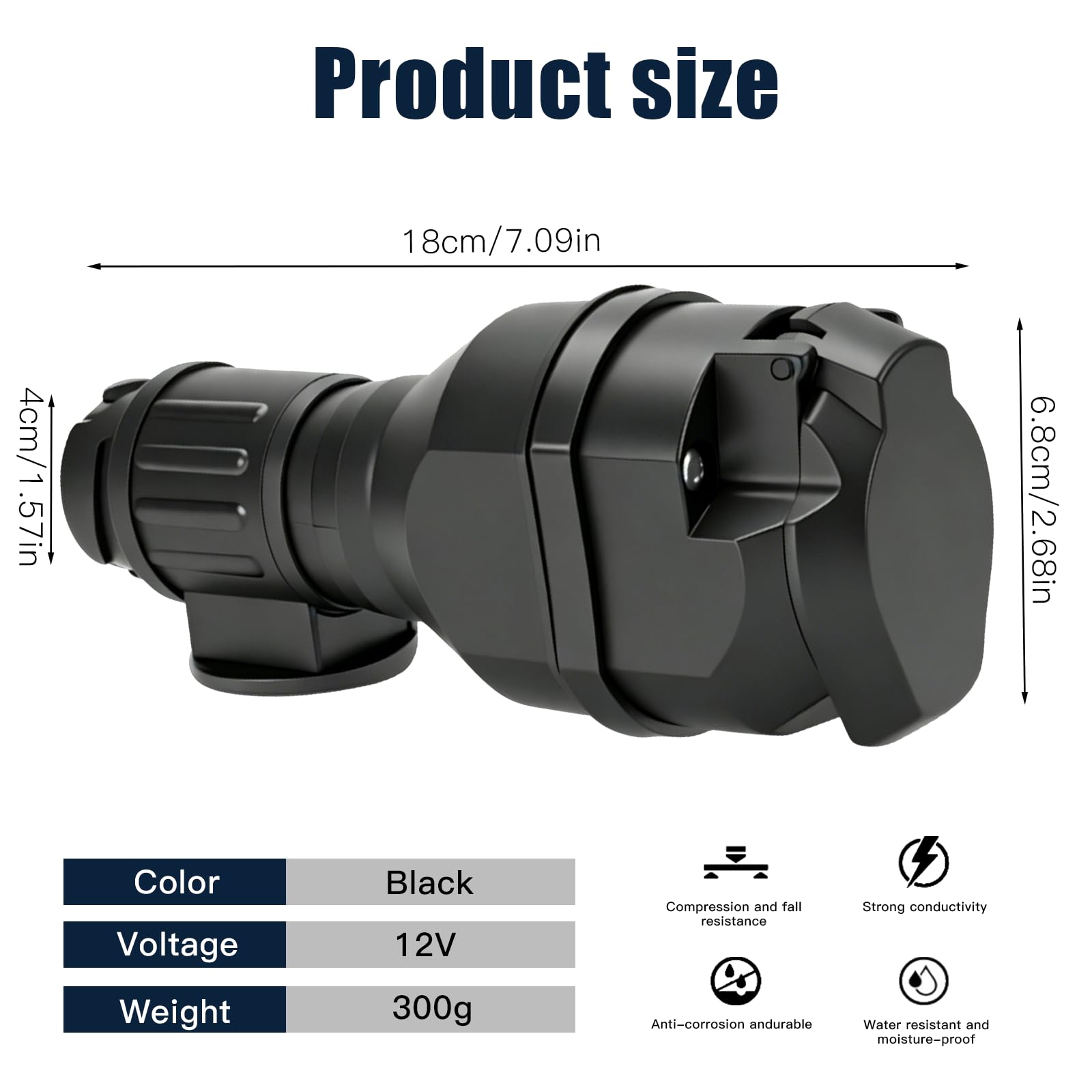 Wtyczka do przyczepy, 13-biegunowa na 13-biegunowa, adapter do przyczepy, 12 V, gniazdko 13-biegunowe, wtyczka 13-biegunowa z oświetleniem LED, gniazdo wtykowe do przyczep, kamperów