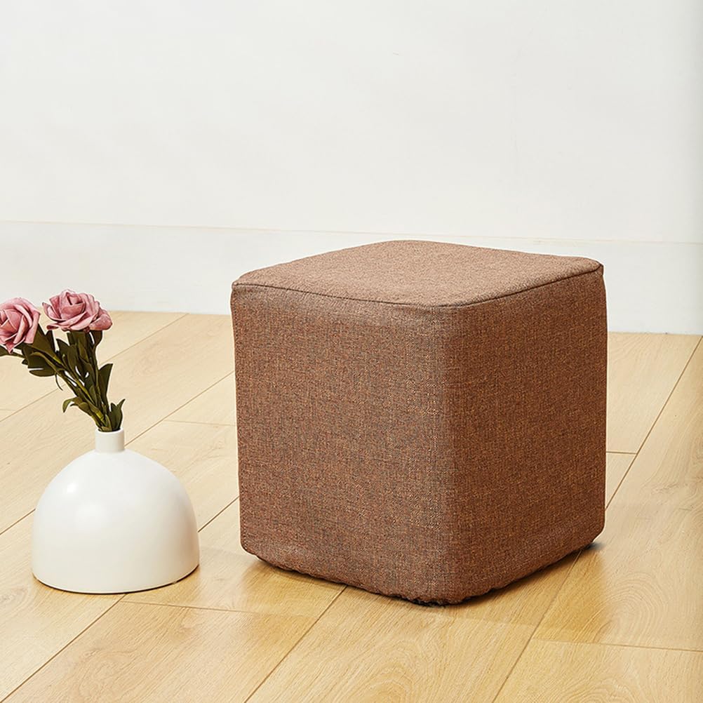 Coffee,45 * 45 * 45cm, Square Ottoman Cover Footstool Slipcover Luxury Cotton and Linen Fabric Soft Foot Stool Cover Protector with Nonslip Elastic Bottom for Living Room Bedroom Washable