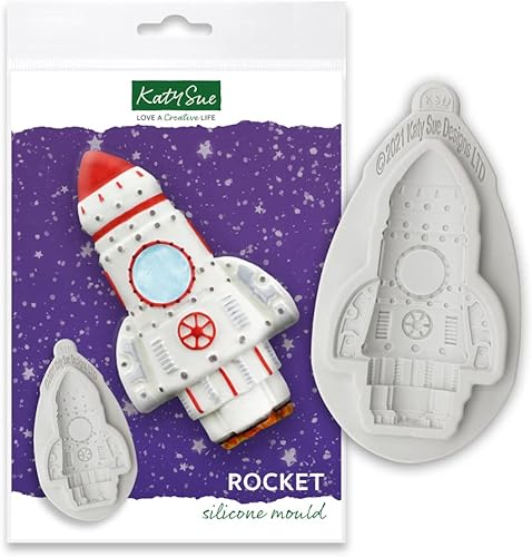 Katy Sue Molde de silicona Space Rocket para decoración de pasteles y manualidades. El cohete mide 3.9 x 2.4 x 0.7 pulgadas. Para fondant, pasta de