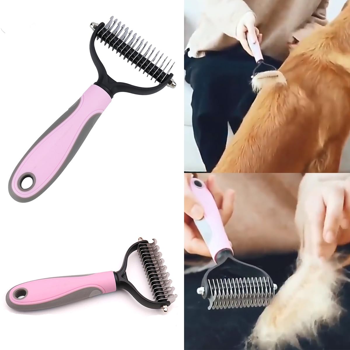 7 PCS Dog Brush Dog Grooming Kits,Dog Shedding Brush，Self-Cleaning Brush with Nail Clipper, Flea Comb and Shampoo Bath Brush - image 3