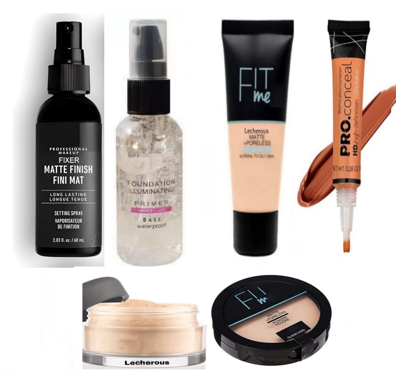 Lecherous 6 In 1 Combo Kit - Foundation, Primer, Liquid Concealer, Loose Powder, Compact Powder & Makeup Fixer (Setting Spray)-picture-42